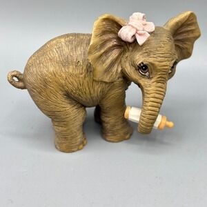 Vtg 1996 Hamilton Collection Baby Elephant Figurine Pink Bow Bottle Decor